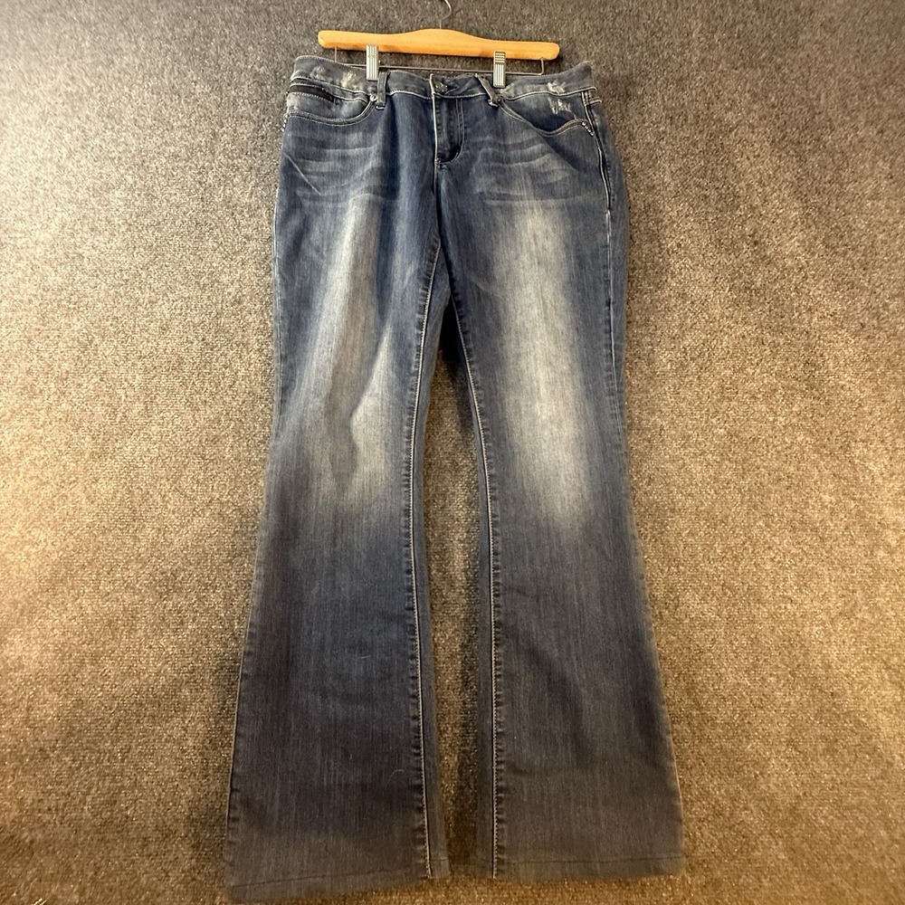 Seven7 Womens 12 Slim Boot Jeans Rhinestone Pockets Stretch Medium Wash